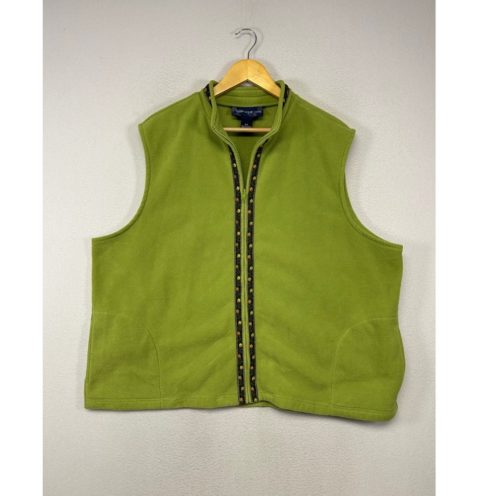 Gorpcore Susan Graver Womens 2X Lime Green Fleece Full Zip Embroidered Vest